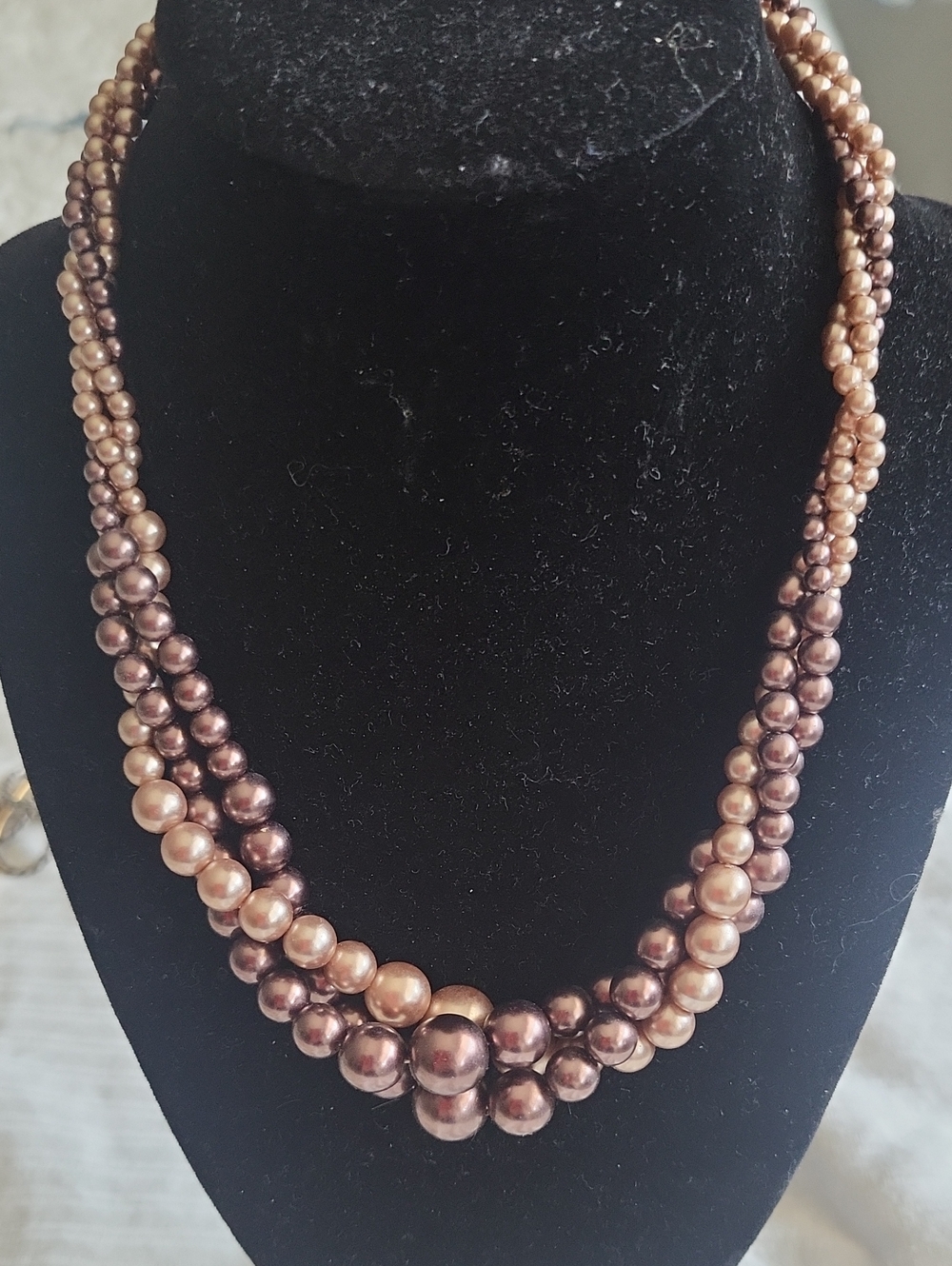 Elegant Triple-Strand Bronze And Champagne Pearl Necklace - Women Jewelry